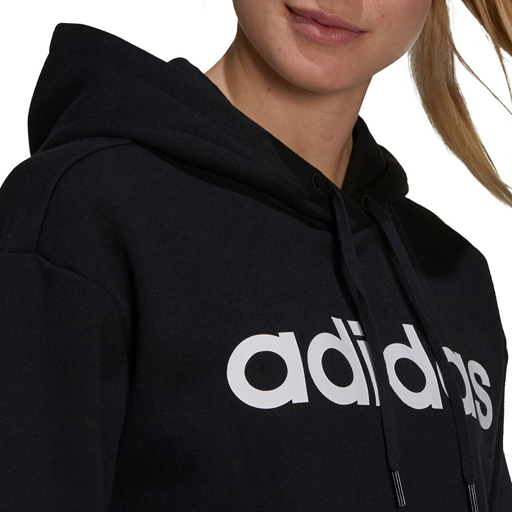 ADIDAS WOMEN'S ESSENTIALS LINEAR OVERSIZED FLEECE HOODIE -BLACK