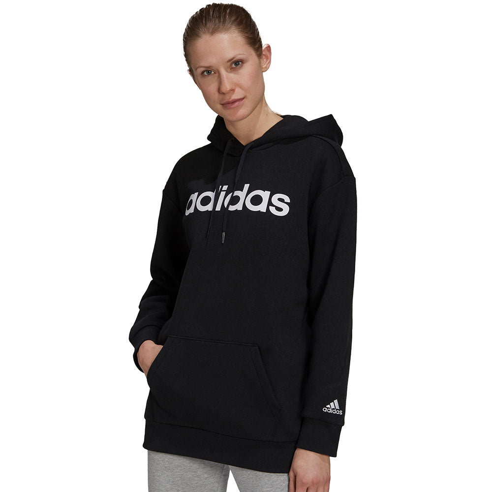 ADIDAS WOMEN'S ESSENTIALS LINEAR OVERSIZED FLEECE HOODIE -BLACK