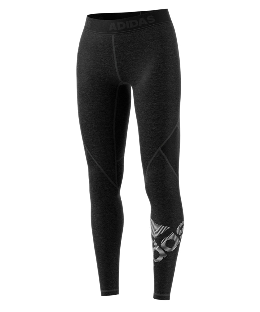 ADIDAS WOMEN'S ALPHSKIN HEATHERED BADGE OF SPORT LEGGINGS - BLACK