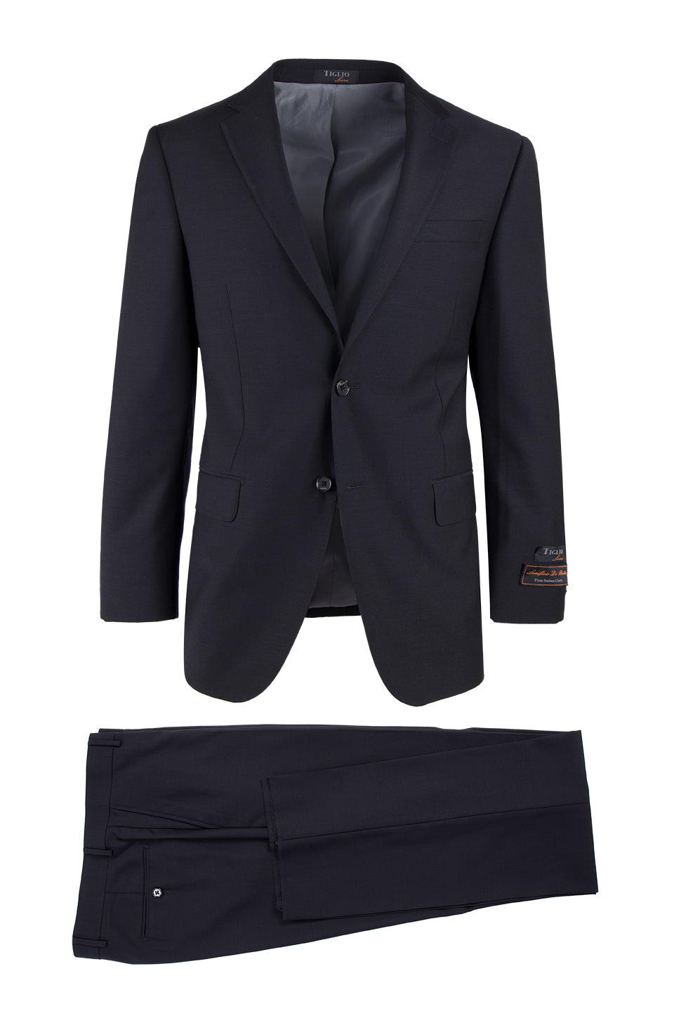 Novello Black, Modern Fit, Pure Wool Suit by Tiglio Luxe TIG1001 | Tiglio