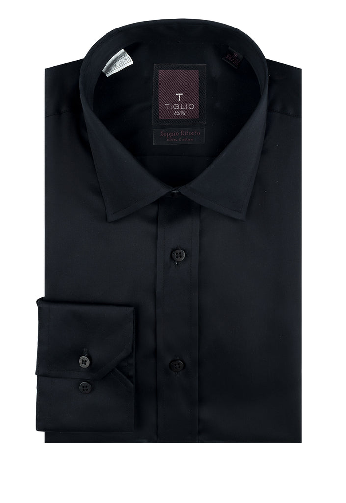 Black Slim Fit Shirt, Barrel Cuff, by Tiglio Slim Fit RC TIG3014 | Tiglio