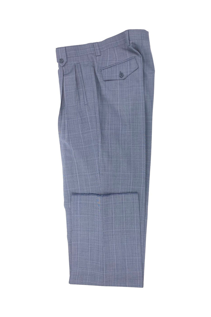 Medium Blue Windowpane Wide Leg Wool Dress Pant 2576 by Tiglio Luxe TL ...
