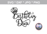 Birthday Diva, crown, digital download, SVG, DXF, cut file, personal ...