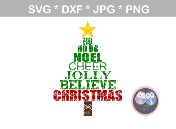 Download Christmas, Tree, word art, digital download, SVG, DXF, cut ...