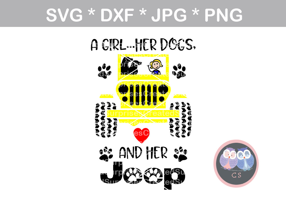 Download Girl Her Dogs And Her Jeep Heart Paw Digital Download Svg Dxf C Createdsurprises