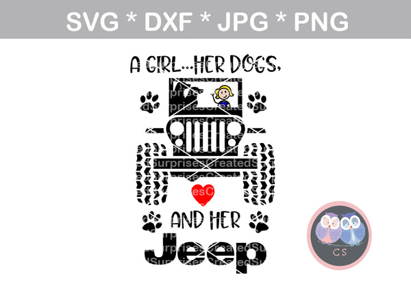 Download Girl, Her Dogs and her Jeep, heart, paw, digital download ...