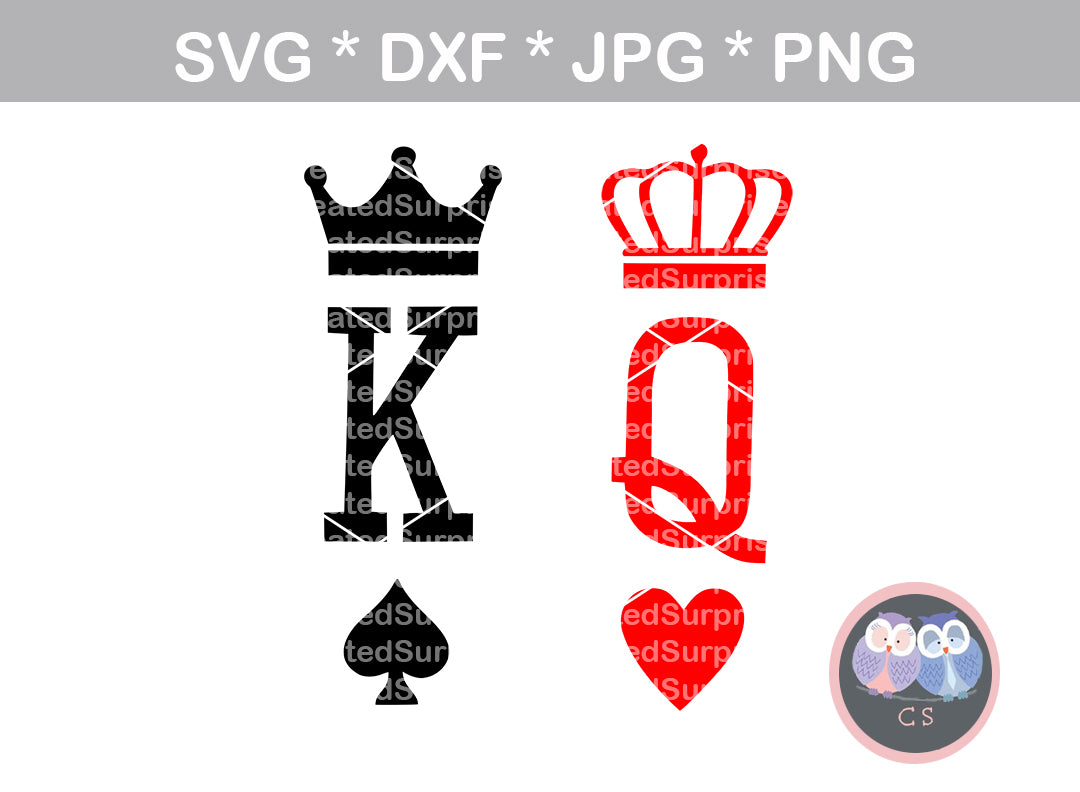 Download King Queen Heart Spade Suite Crowns Crown Digital Download Svg Createdsurprises