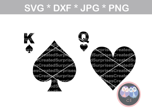 King, Queen, heart, spade, suite, digital download, SVG, DXF, cut file ...