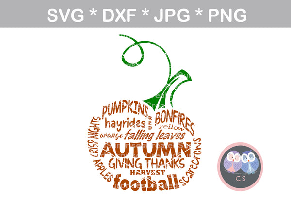Download Fall, pumpkin, word art, digital download, SVG, DXF, cut ...