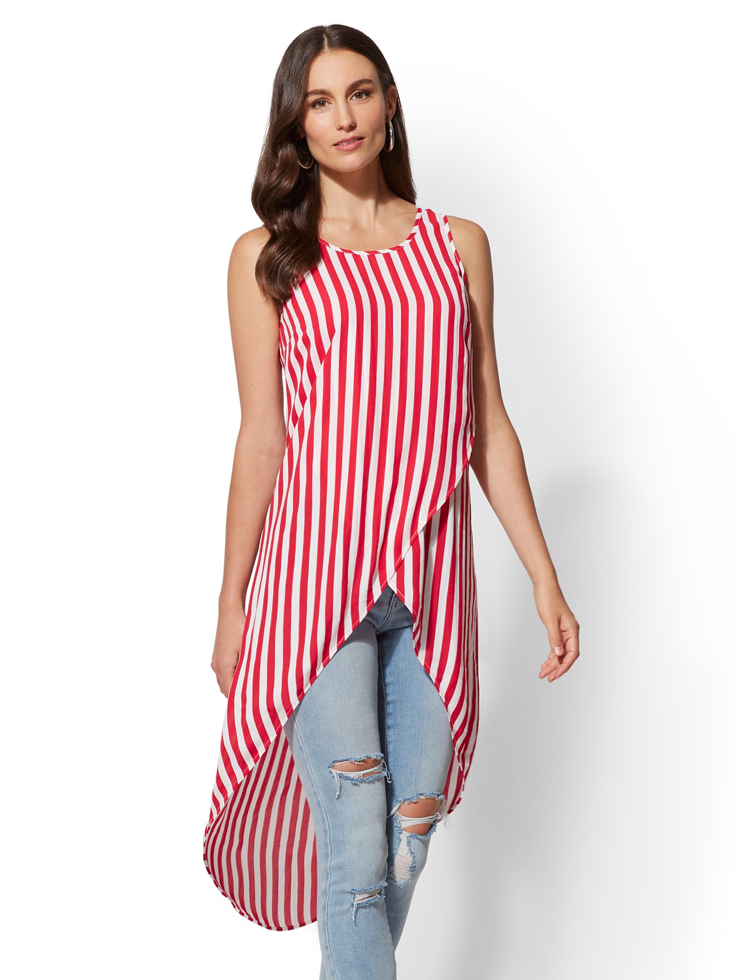 Striped Hi-Lo Wrap Shirt 