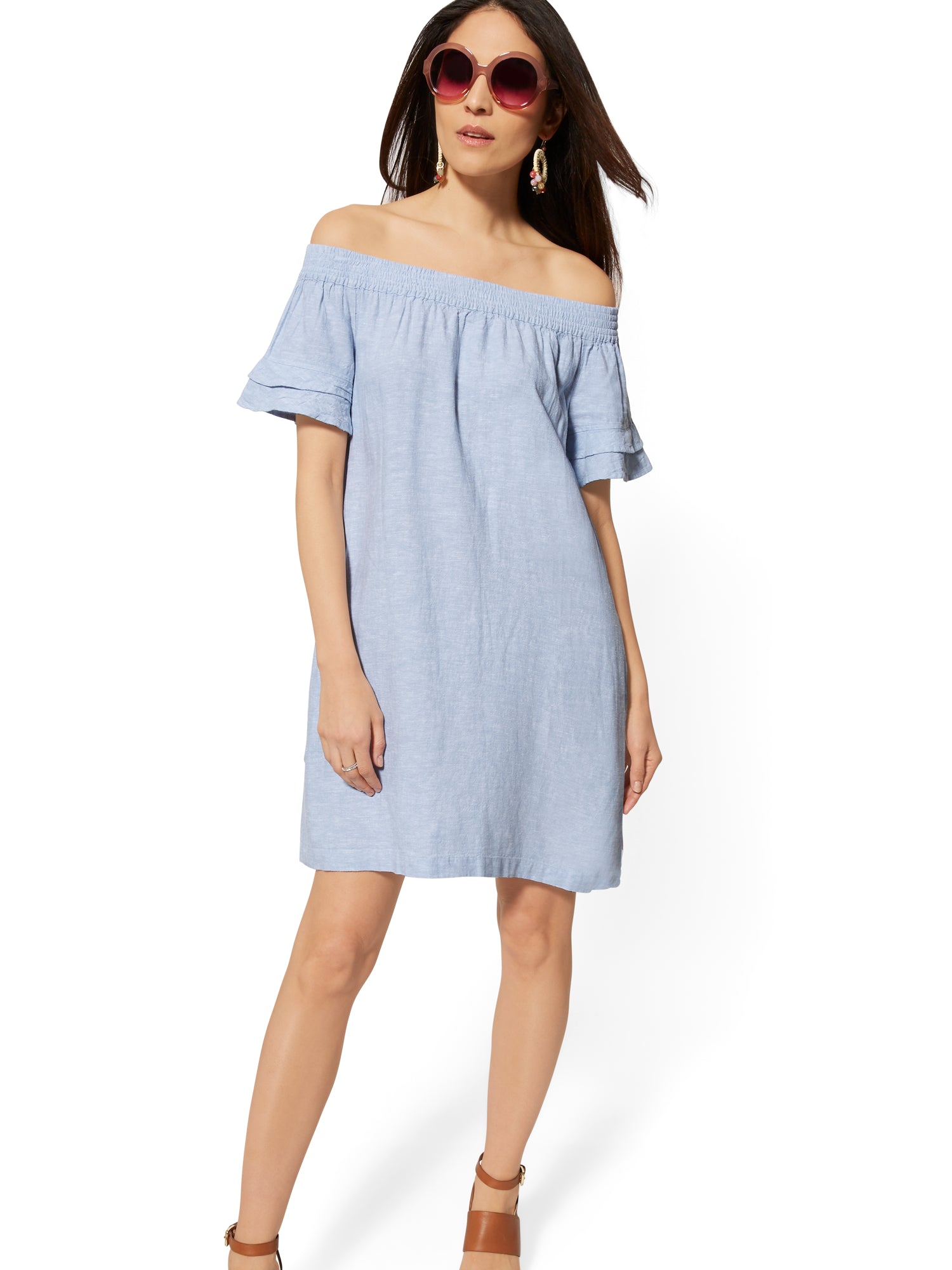 off the shoulder linen dress