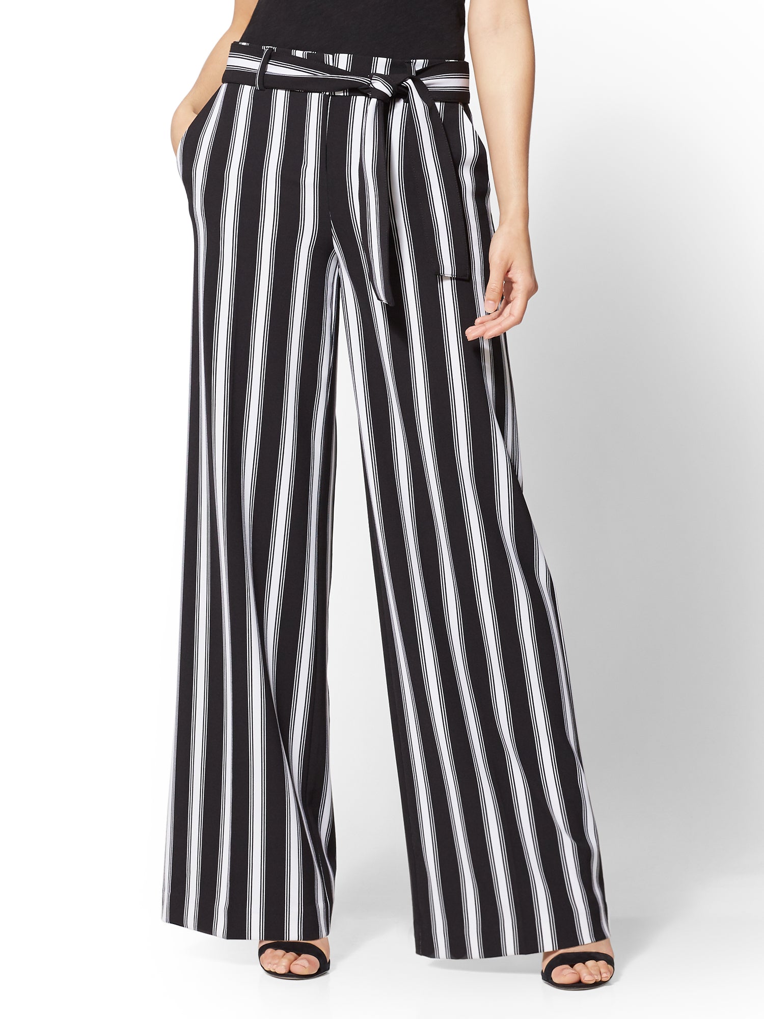 black palazzo pants with white stripes