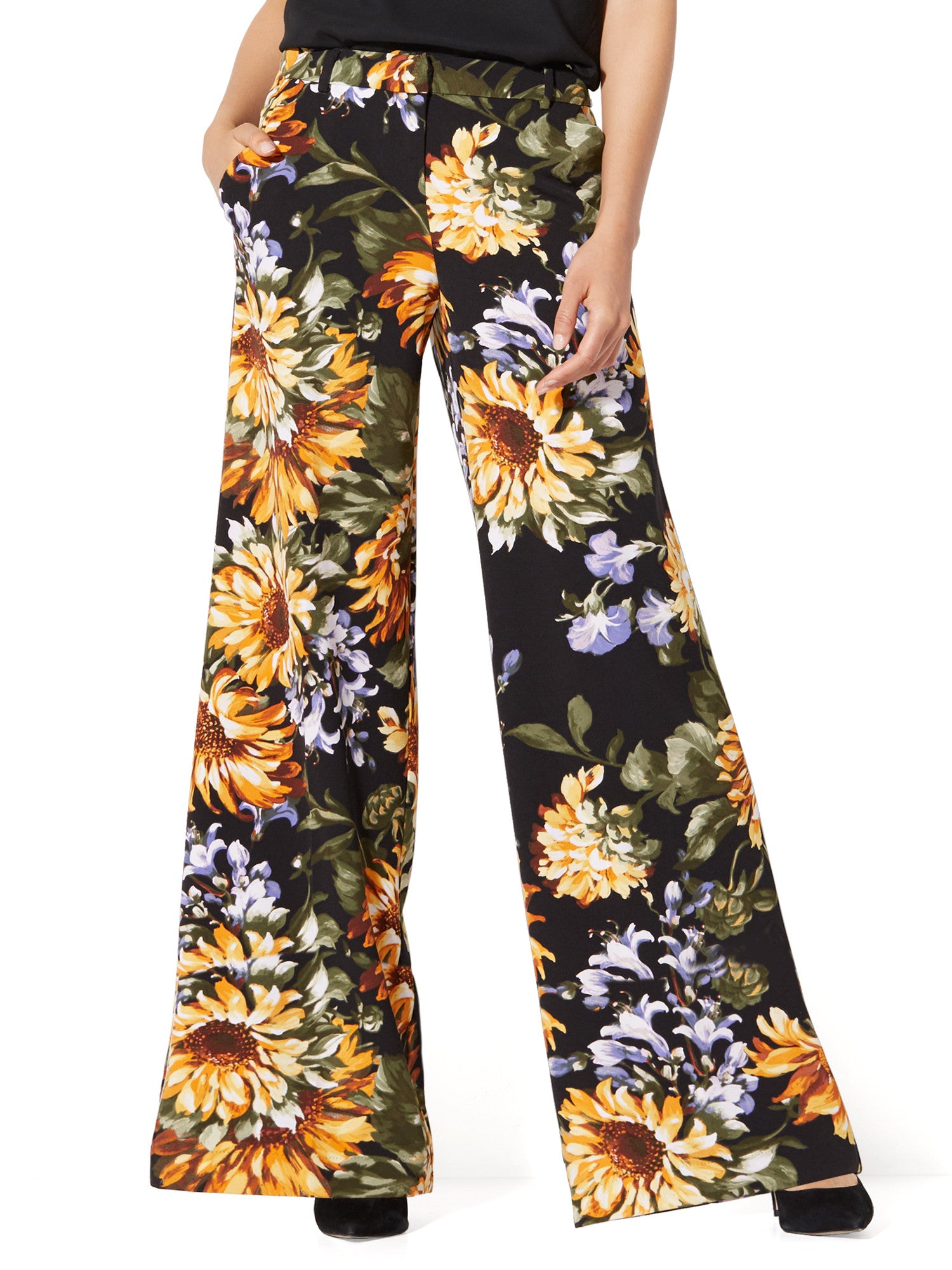 New York Company Palazzo Pant Floral Print In Black