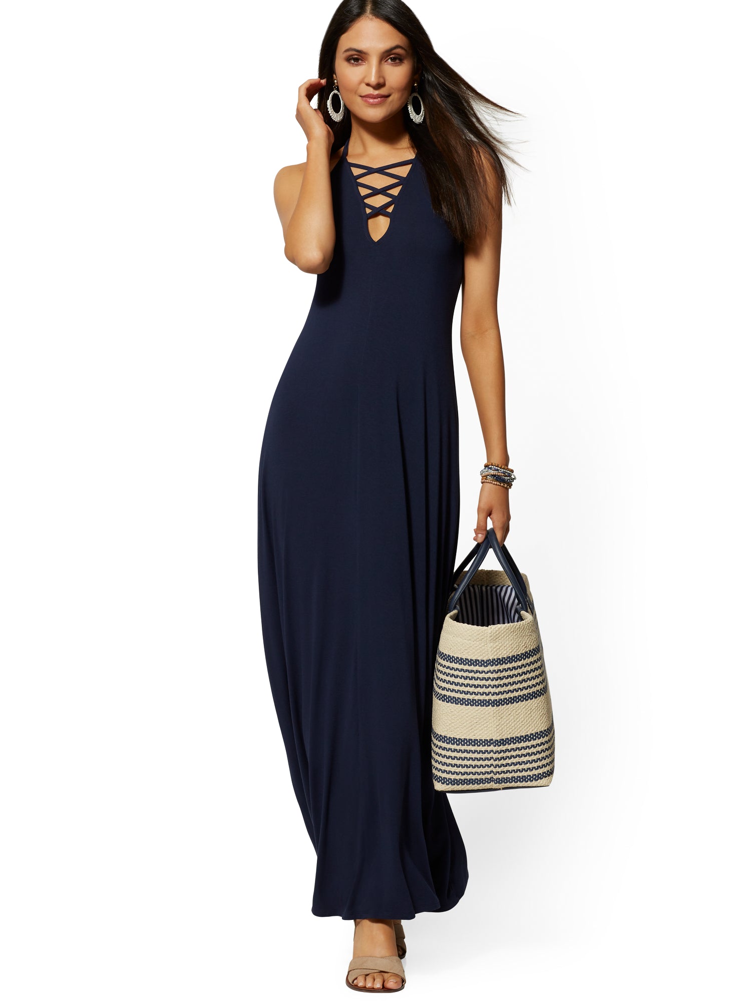 criss cross halter maxi dress