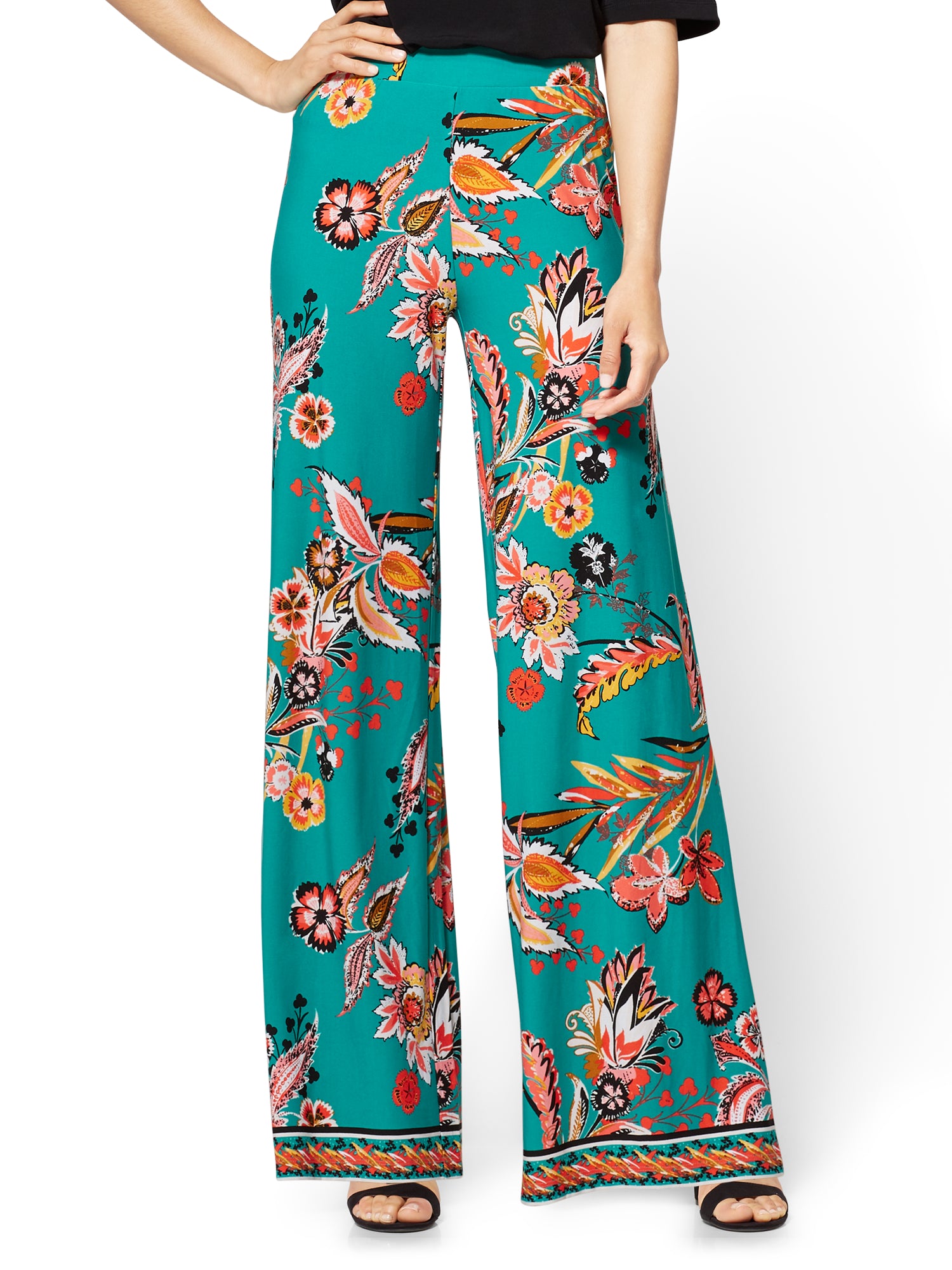 New York Company Palazzo Pant Floral In Teal Green