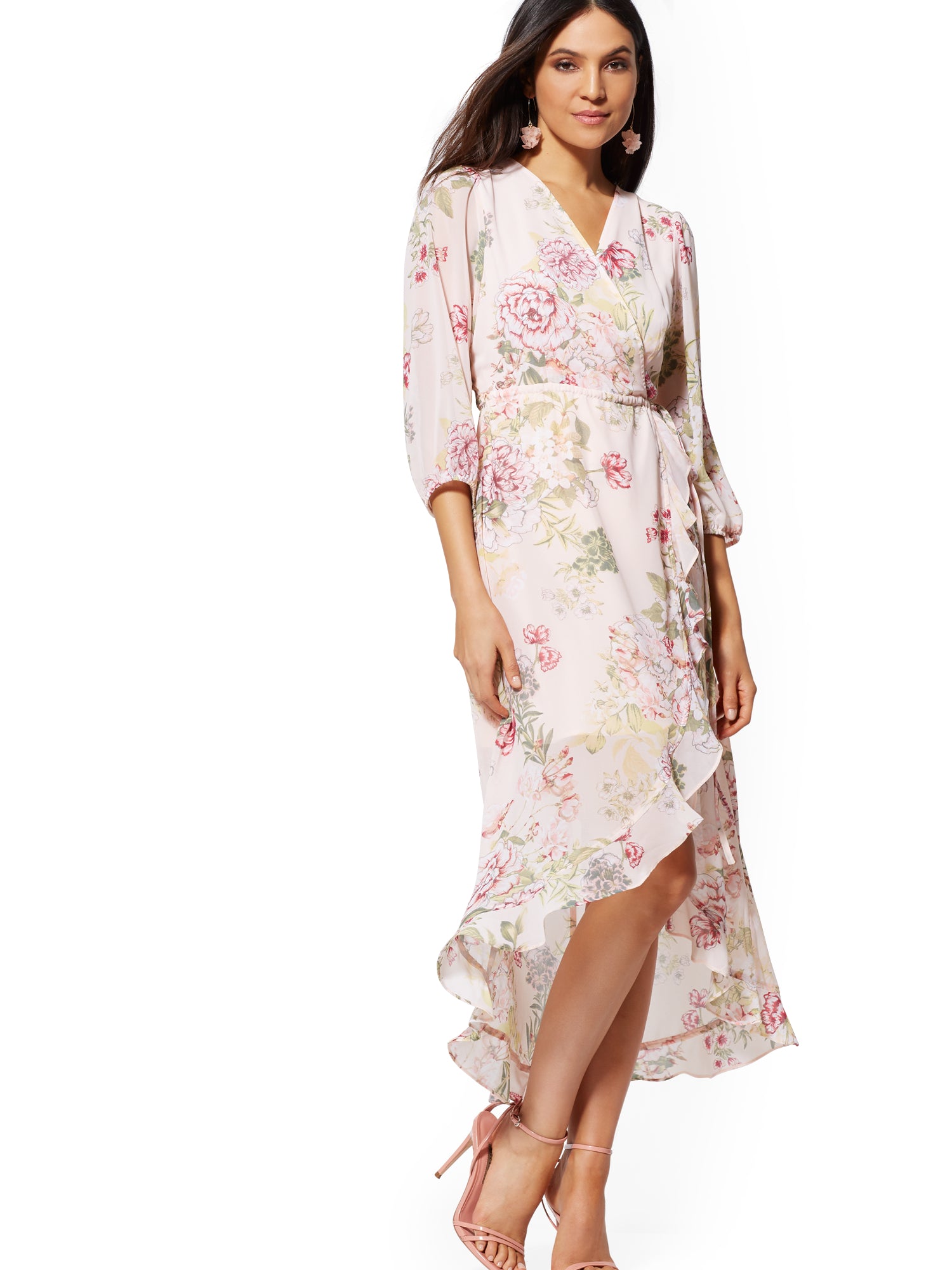 floral pink wrap dress