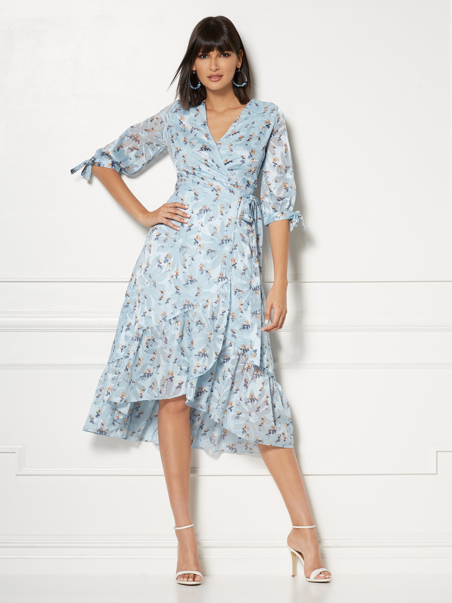 light blue floral wrap dress