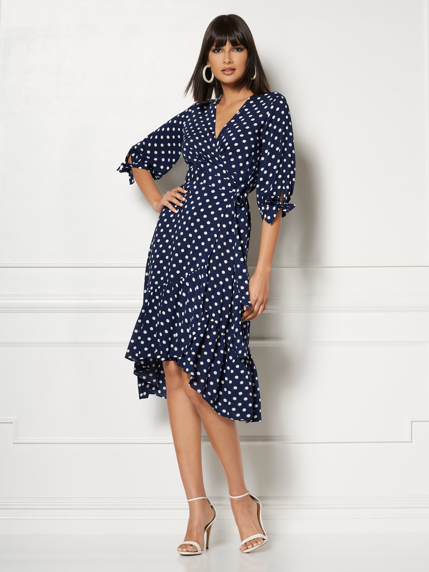 dark blue polka dot dress