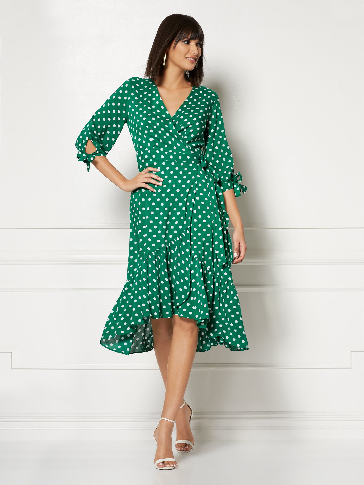 green spotty wrap dress