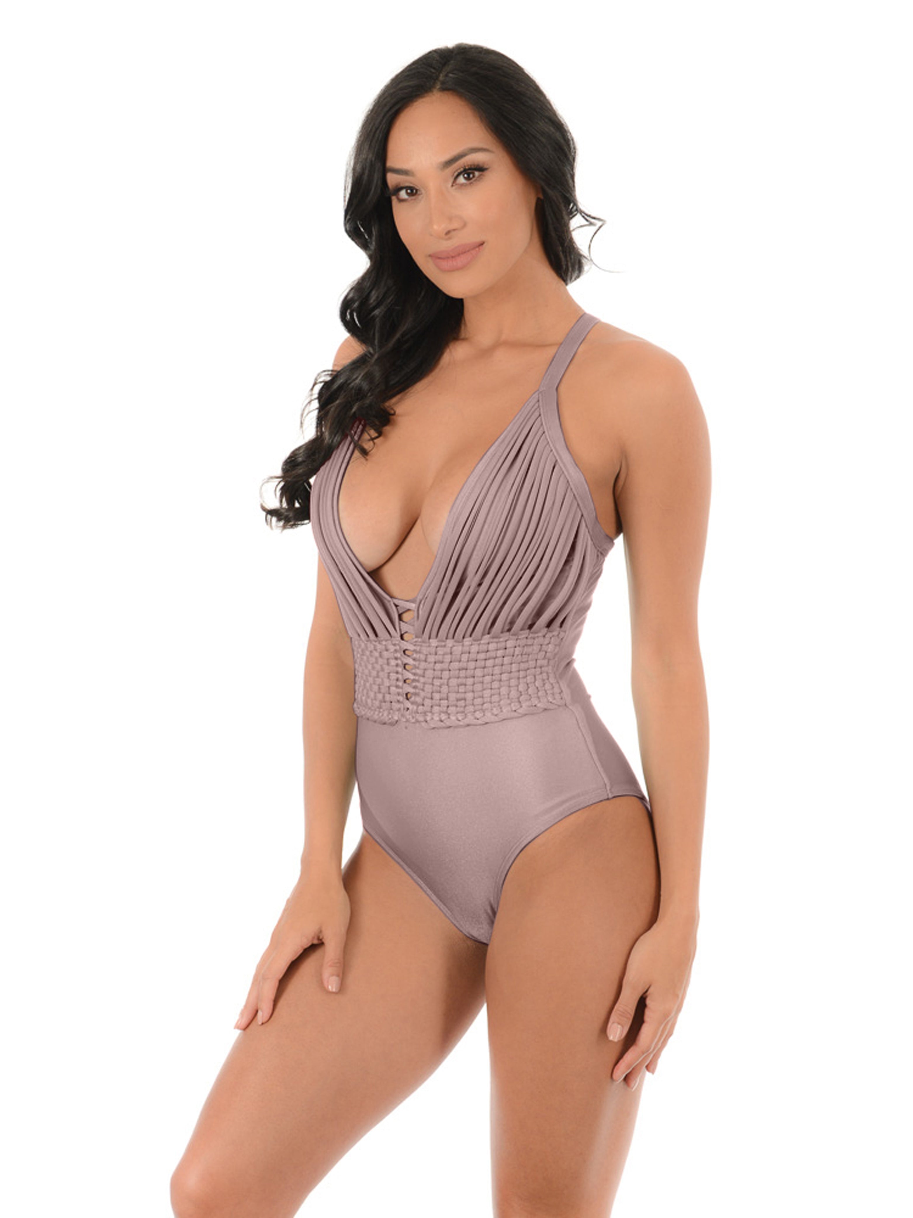 Copper Brown Lux Crossed Back One Piece Acqua De Luxe Beachwear