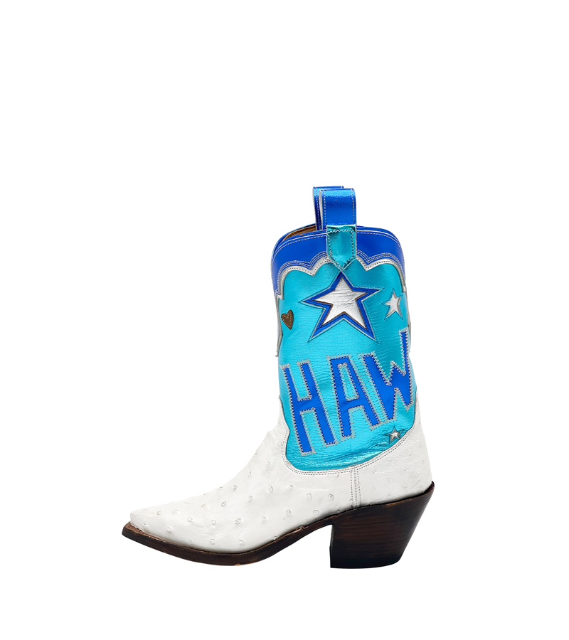 Dallas Cowboy Fan Petite Blue and Silver Wood Cowboy Boots 