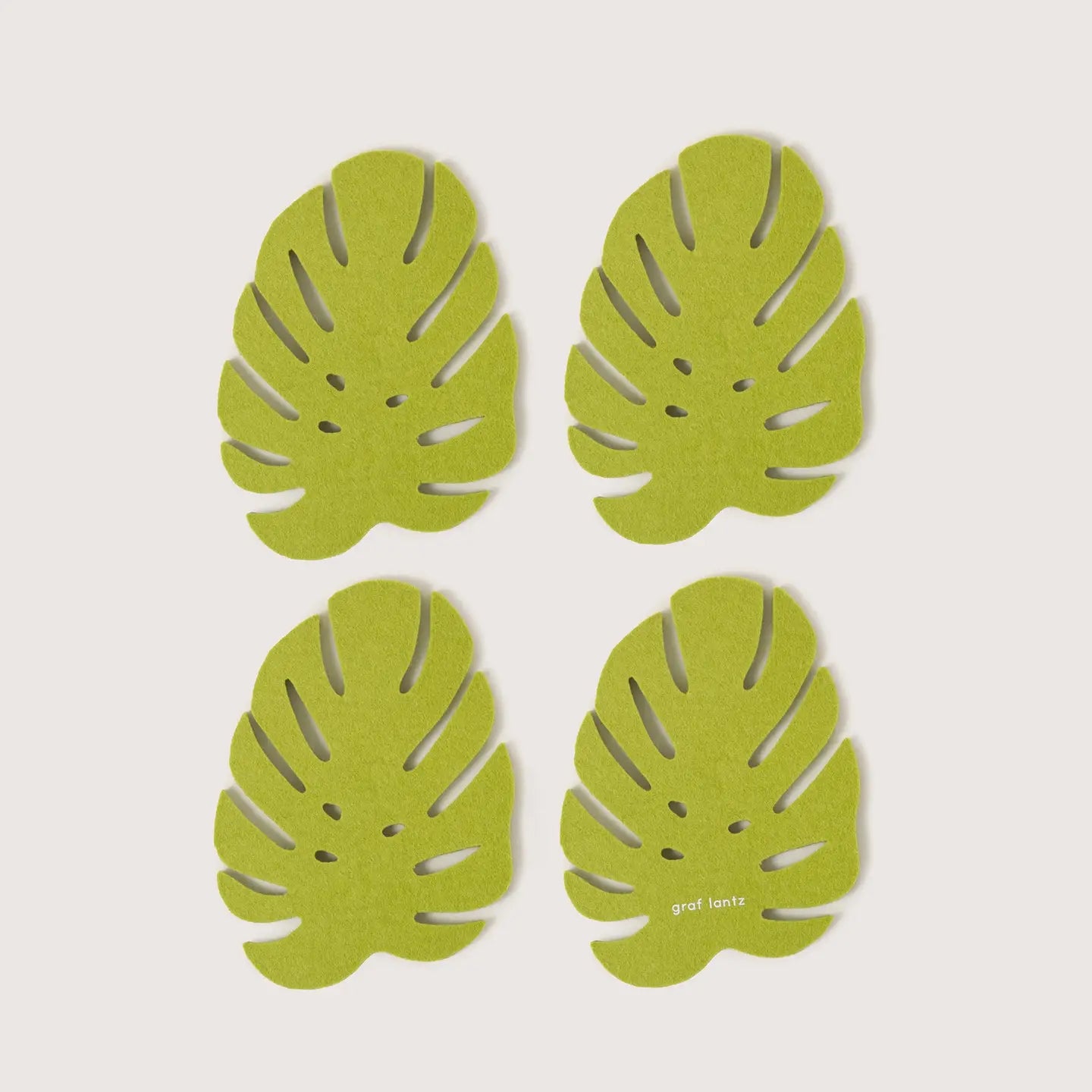 Merino Wool Monstera Coaster Set - Pistachio