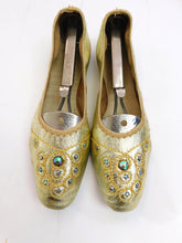 Load image into Gallery viewer, Vintage late 1960s metallic leather embroidered  slippers
