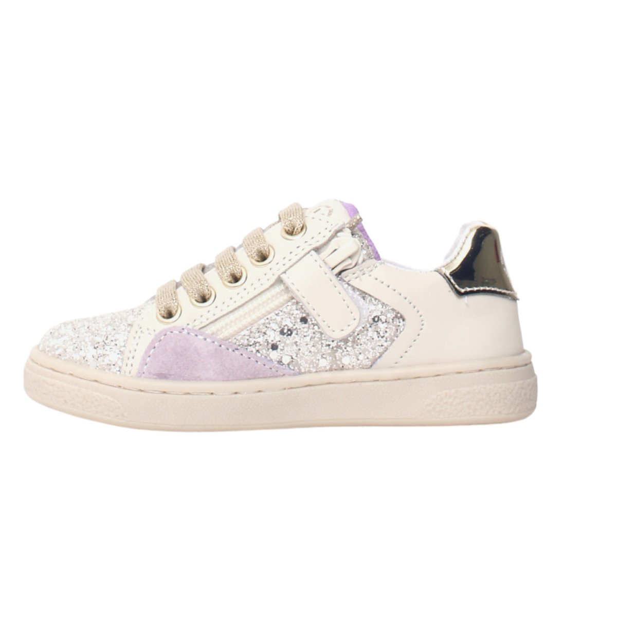 Naturino Girl's (Sizes 27-32) White Leather/Glitter Side Zip