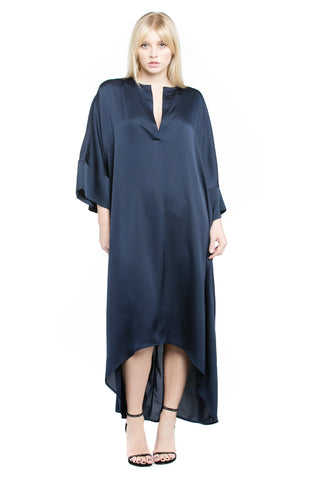 High-Low Midi Satin Tunic Dress - Navy 