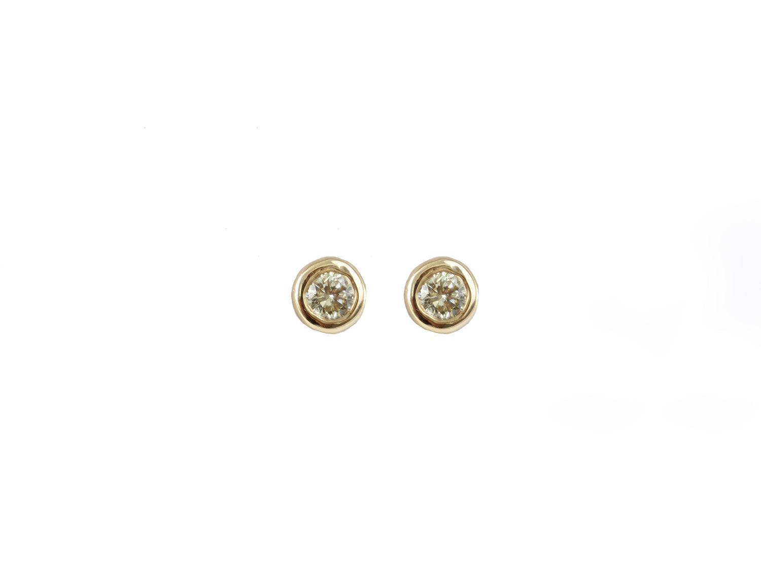 14kt Bezel Set Round Diamond Earrings - Yellow Gold