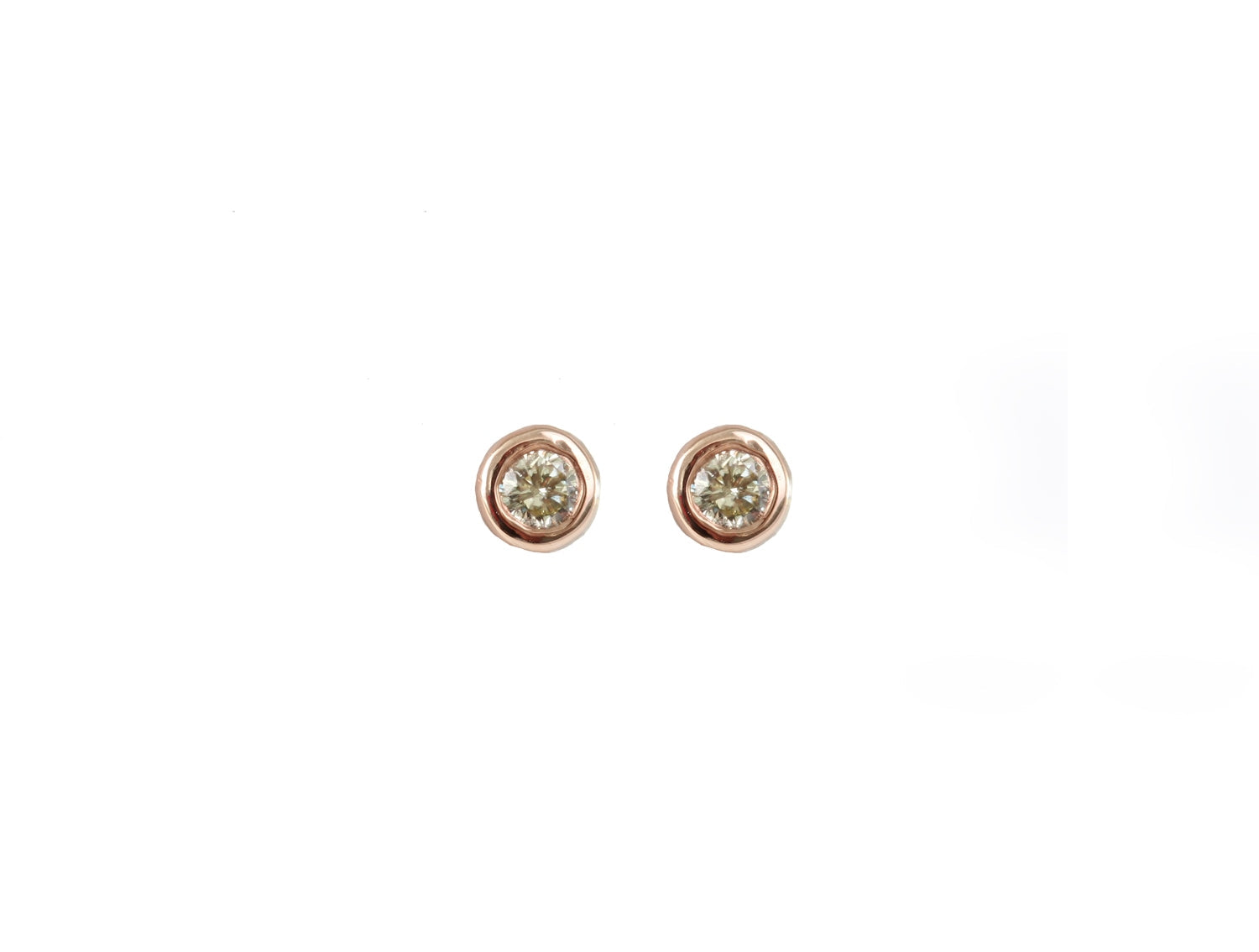 14kt Bezel Set Round Diamond Earrings - Rose Gold