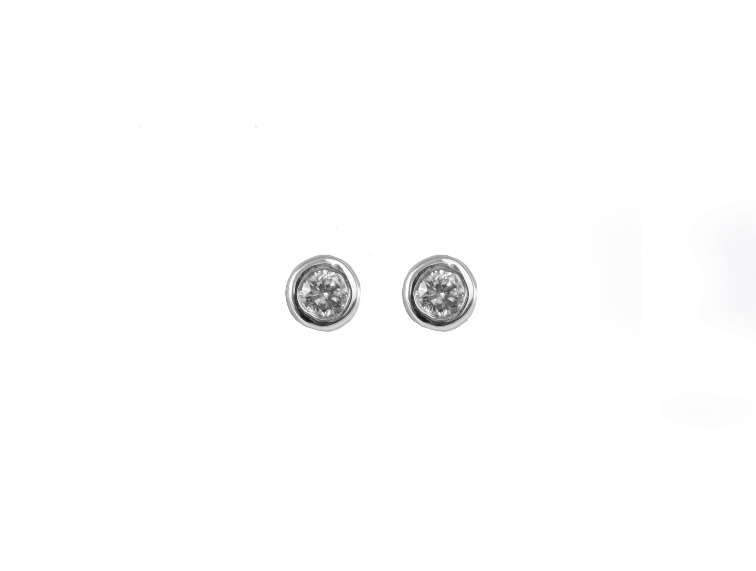 14kt Bezel Set Round Diamond Earrings - White Gold