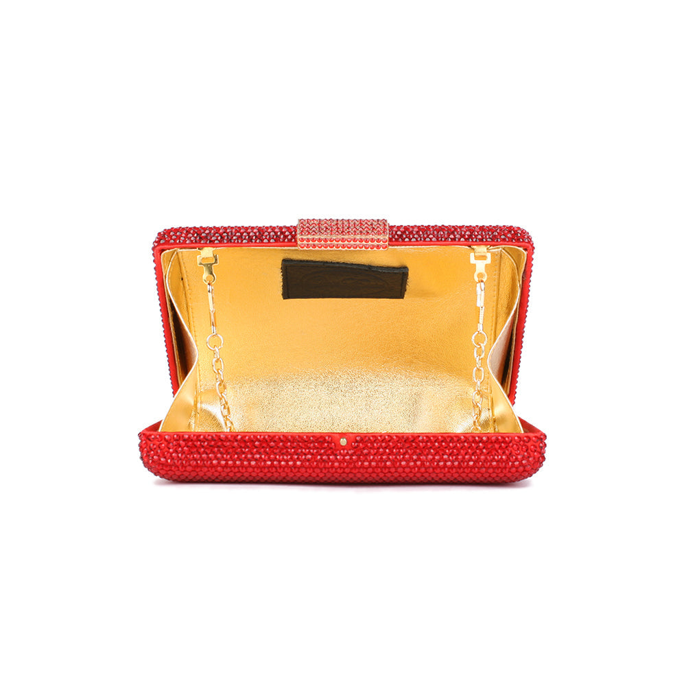 Crystal Box-Frame Clutch - Red