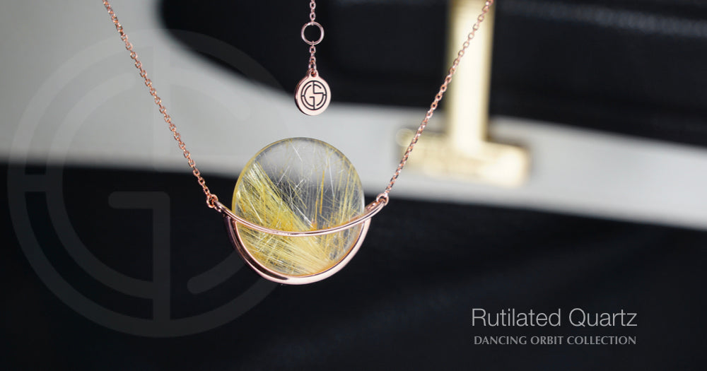 Rutilated Quartz gemstone, Dancing Orbit necklace