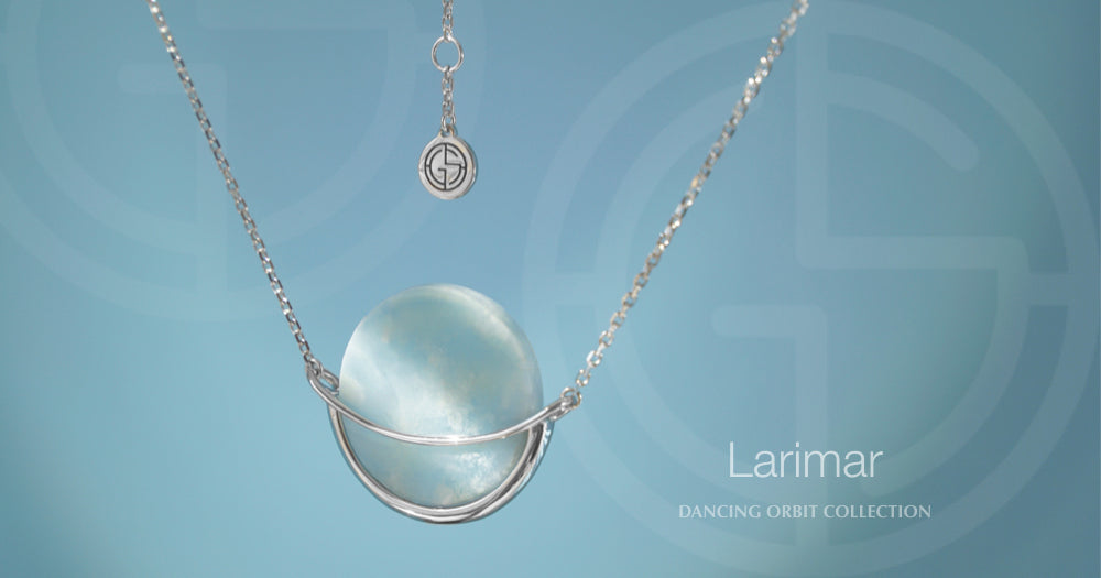 Larimar gemstone in silver Dancing Orbit necklace