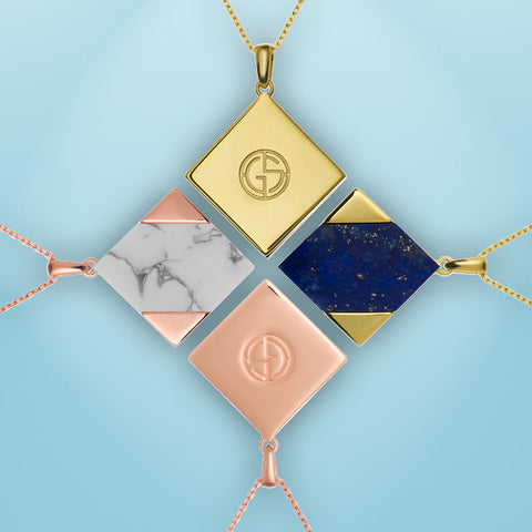 Howlite and Lapis Lazuli reversible necklaces, Magic Quad collection by Gems In Style. 925 Silver, gold plating