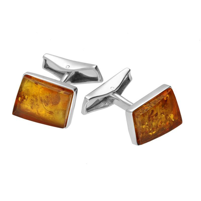 Sterling Silver Amber Rectangle Cufflinks | 