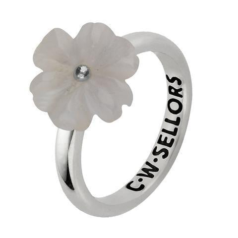 C W Sellors Sterling Silver Chalcedony Tuberose 12mm Dahlia Ring - Silver