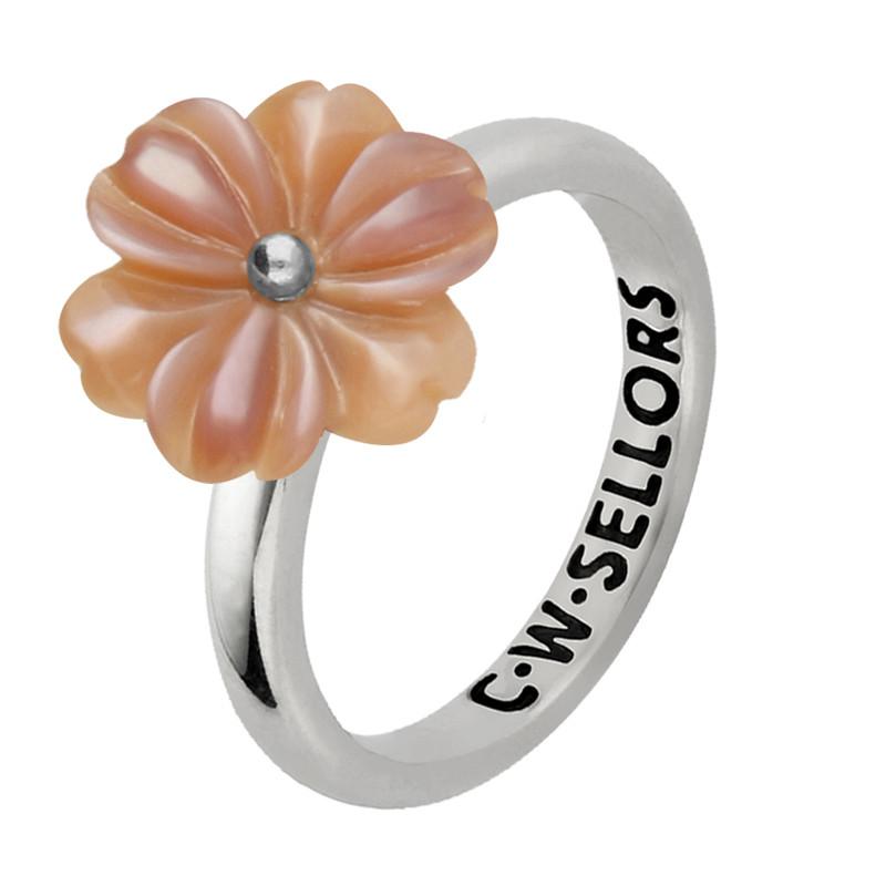 C W Sellors Sterling Silver Pink Mother of Pearl Tuberose 12mm Dahlia Ring - Silver