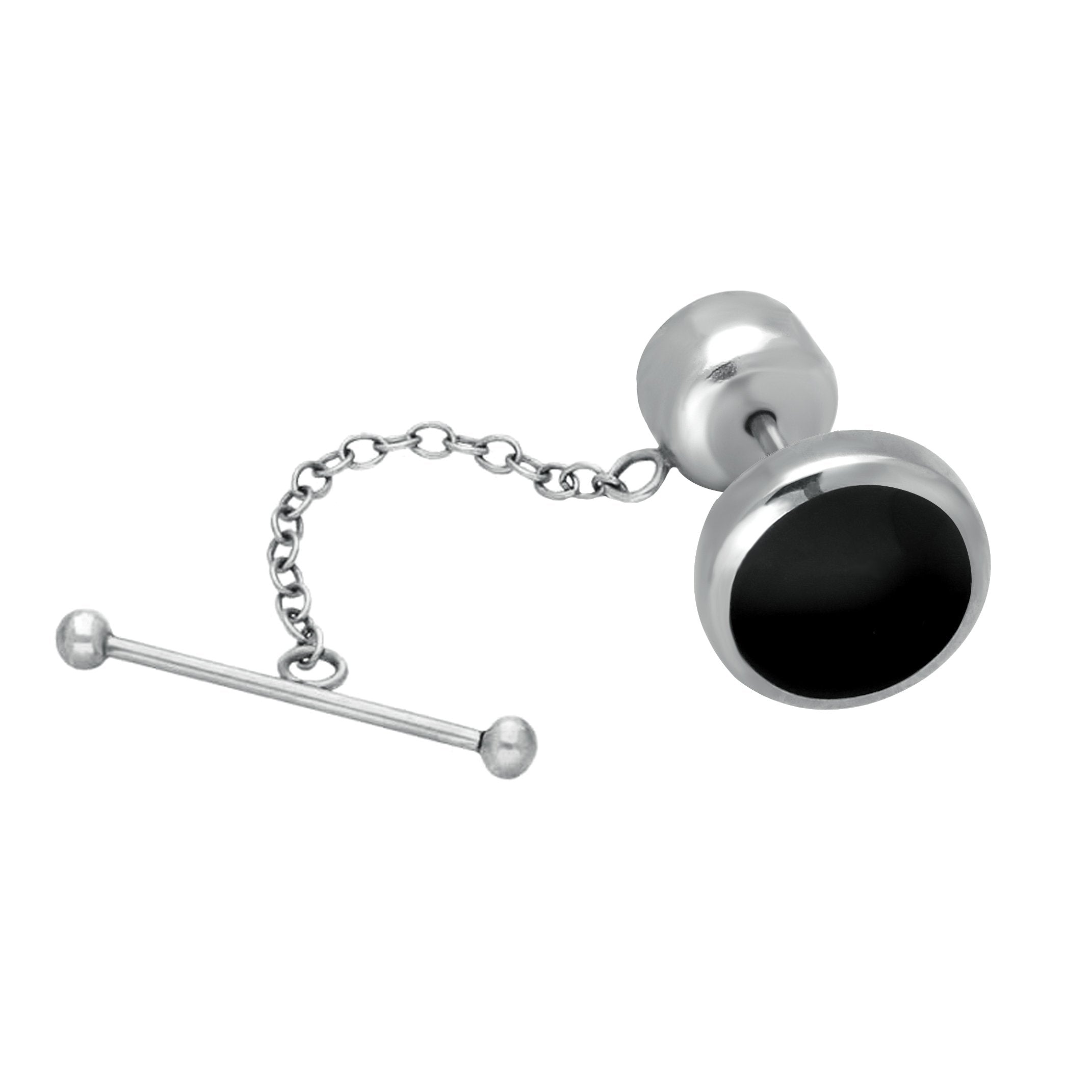 Sterling Silver Whitby Jet Round Tie Pin | 