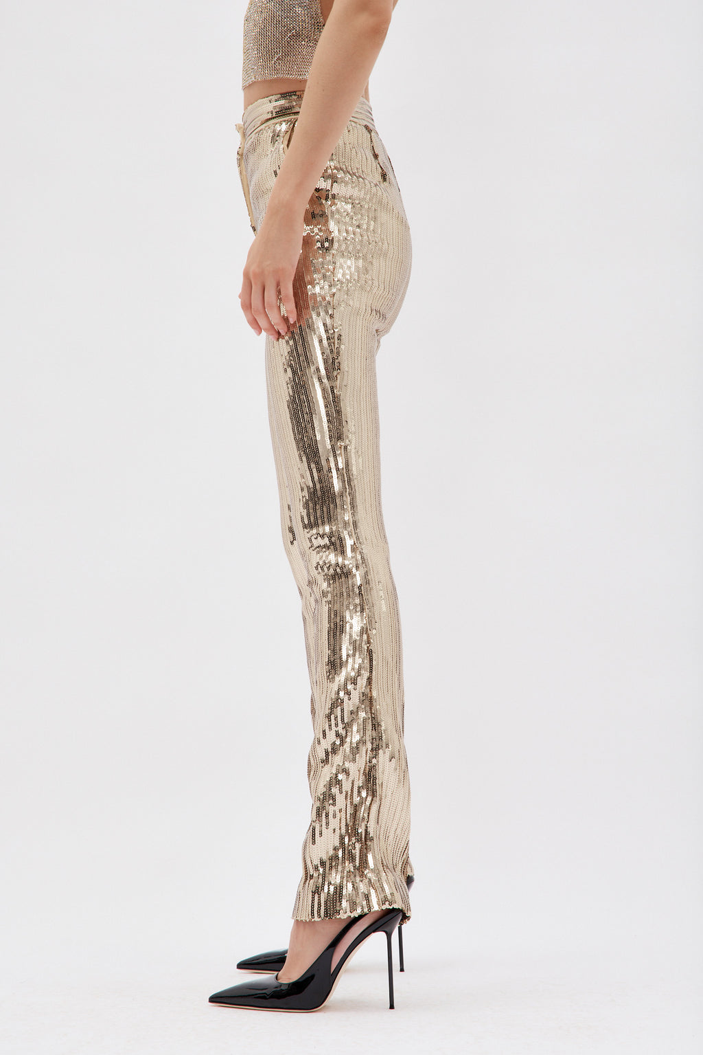 Laquan Smith Wide Leg Gold Sequin Trouser  Désordre Boutique