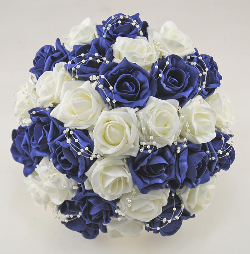 Brides Navy Blue, Ivory Foam Rose & Pearl Loop Bridal ...