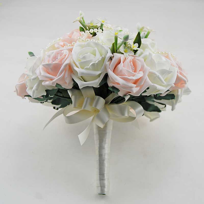 Brides Ivory & Pink Diamante Rose, Pearl & Stephanotis Wedding Bouquet ...