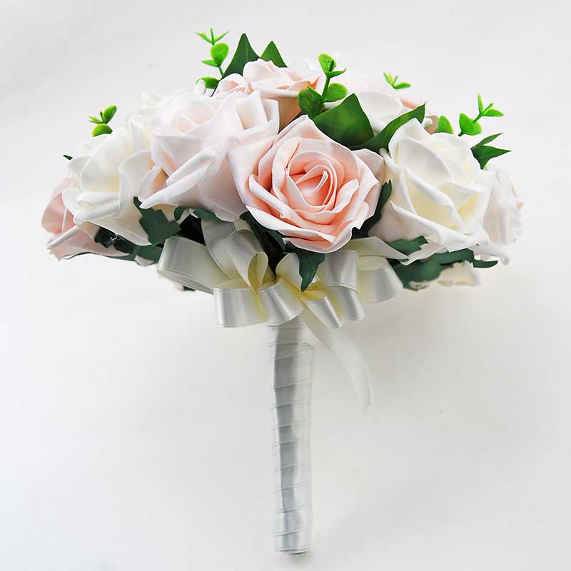 Brides Light Pink, Ivory, Pink Mocha Foam Roses & Green Eucalyptus Wed ...