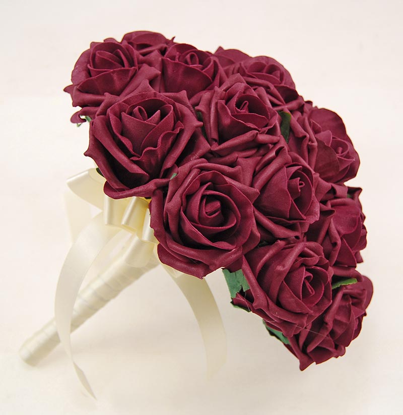 Brides Artificial Burgundy Rose Wedding Posy Bouquet