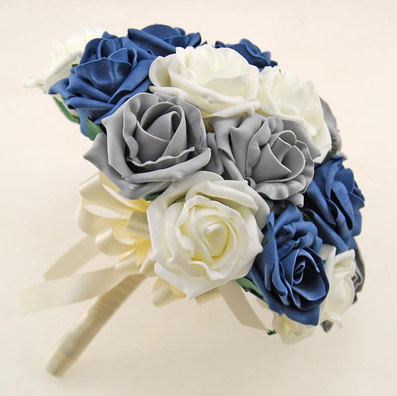 Brides Dark Grey, Teal Blue & Ivory Artificial Rose ...