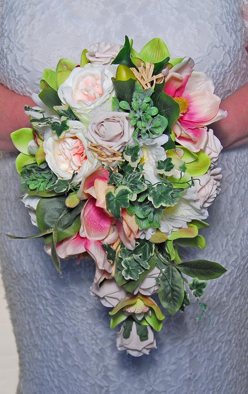 Brides Green Orchid, Ivory Silk Gerbera & Pink Mocha Rose Wedding Show –  Budget Wedding Flowers