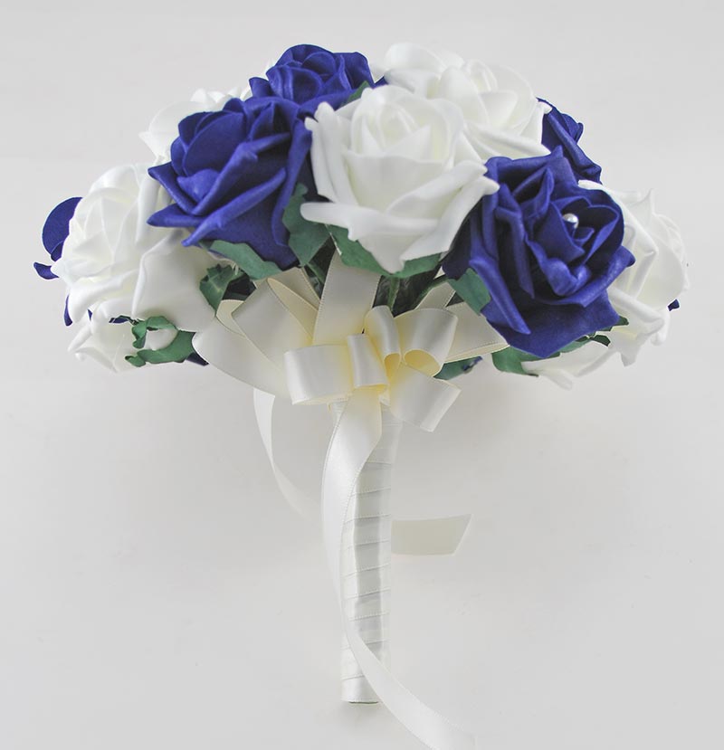 Brides Navy Blue & Ivory Artificial Rose Wedding Bouquet ...