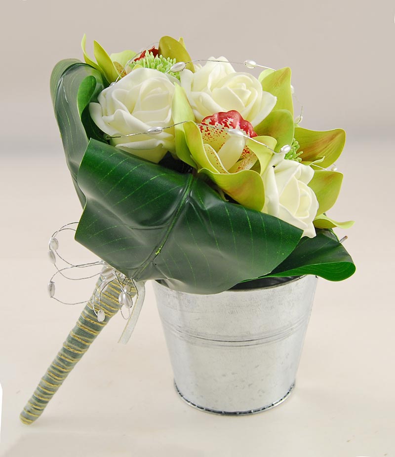 Bridesmaids Apple Green Silk Orchid & Pale Lemon Rose Wedding Posy ...