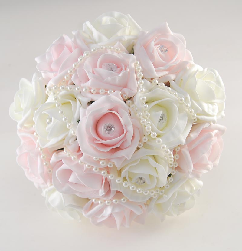 Bridesmaids Light Pink And Ivory Diamante Foam Rose Pearl Wedding Posy